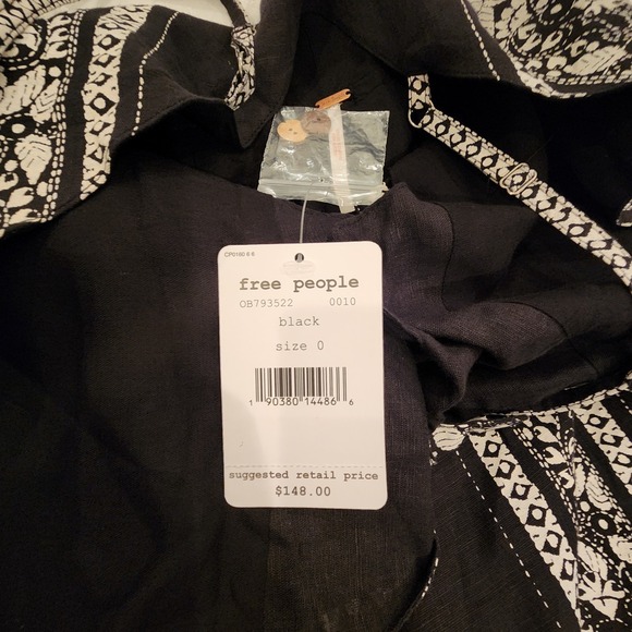 NWT Free People Feel The Sun Linen Black Paisley Jumpsuit 0 Cutout Beachy Boho - Picture 7 of 12